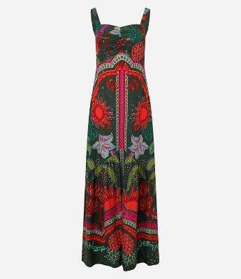 Vestido New Midi em Viscose com Estampa com Fenda