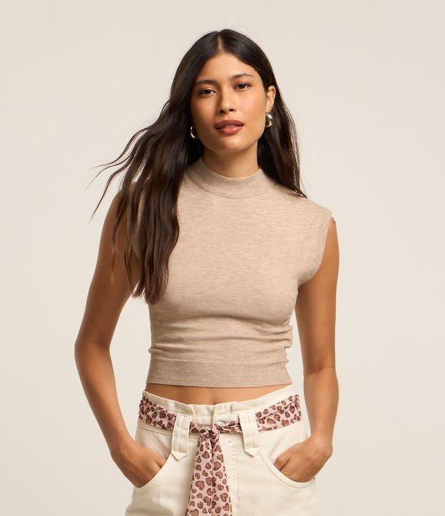 Blusa sem Manga Cropped em Tricô com Golinha - 1