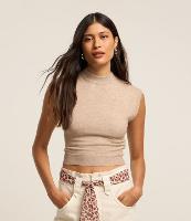 Blusa sem Manga Cropped em Tricô com Golinha - 1