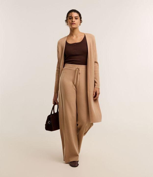 Calça Reta Cintura Alta em Tricô Canelado com Amarração - 2