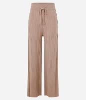 Calça Reta Cintura Alta em Tricô Canelado com Amarração - 1