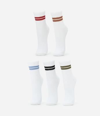 Kit 05 Meias Infantis Cano Alto com Listras - Tam 23 a 39