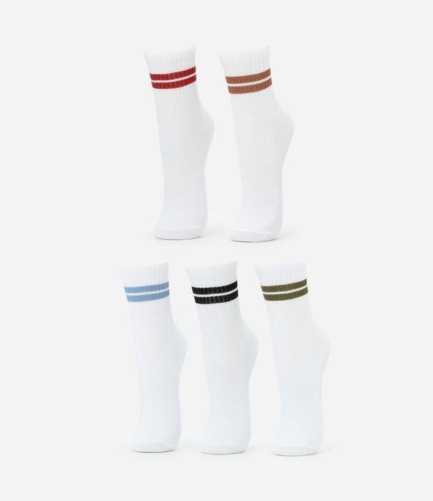 Kit 05 Meias Infantis Cano Alto com Listras - Tam 23 a 39 - 1