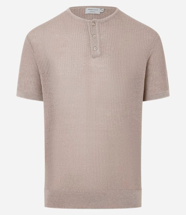 Camiseta Regular Gola Redonda com Botões e Efeito Crochê - 1