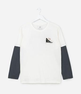 Camiseta Infantil com Estampa Frente e Costa Skater - Tam 5 a 14 Anos