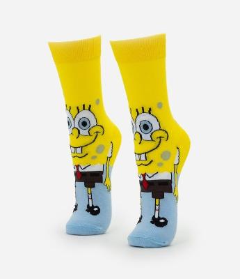 Meia Cano Alto em Algodão com Estampa Bob Esponja