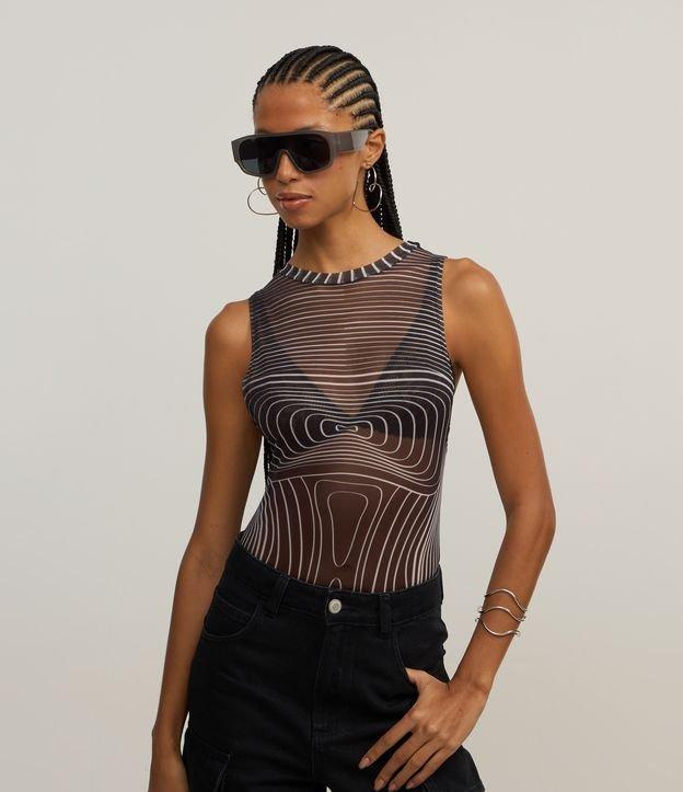 Body em Tule com Estampa em Linhas Geométricas - 1