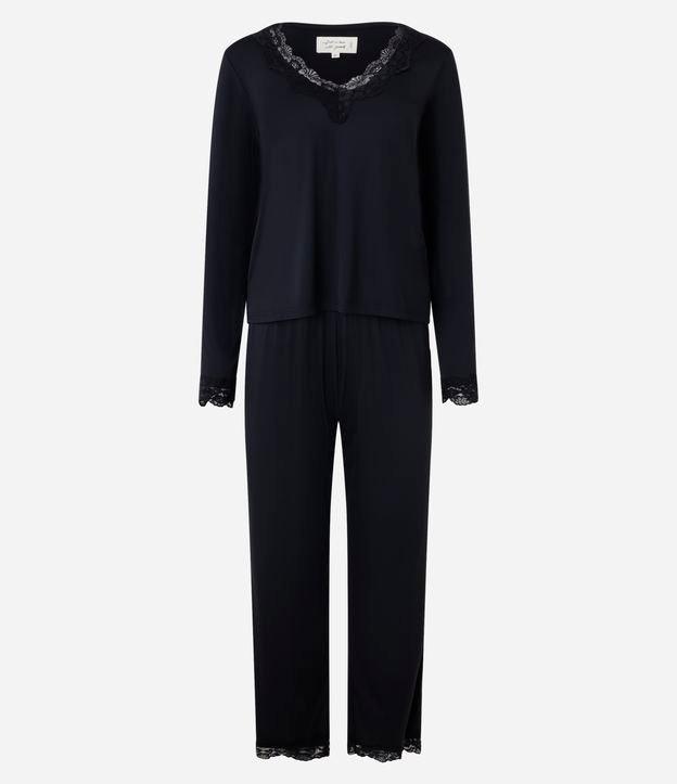 Pijama Longo em Poliamida com Renda no Decote - 1