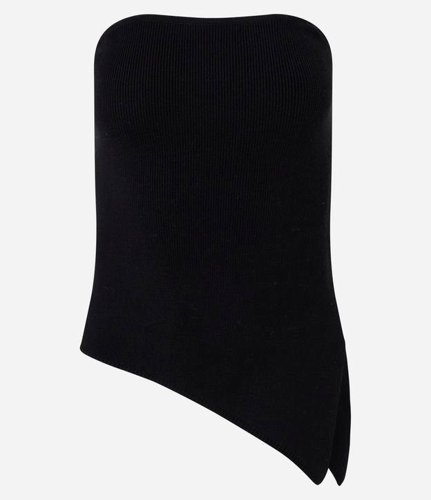 Blusa Tomara Que Caia Canelada em Tricô com Barra Assimétrica - 1