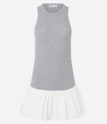 Vestido Curto Balonê em Ribana com Fundo Mescla