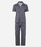 Pijama em Viscolycra com Estampa Xadrez Grid Vinho e Café - 1