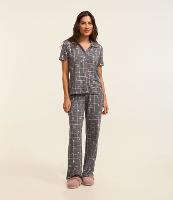 Pijama em Viscolycra com Estampa Xadrez Grid Vinho e Café - 2