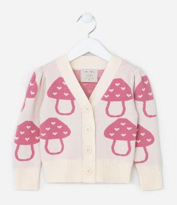 Cardigan Infantil com Estampa de Cogumelinhos - Tam 1 a 5 Anos