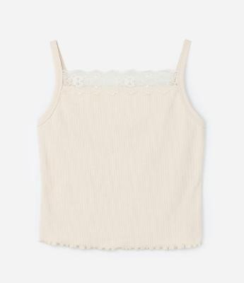 Regata em Ribana com Rendinha no Decote Curve & Plus Size