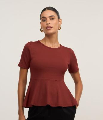 Blusa Peplum em Ribana com Babado na Barra