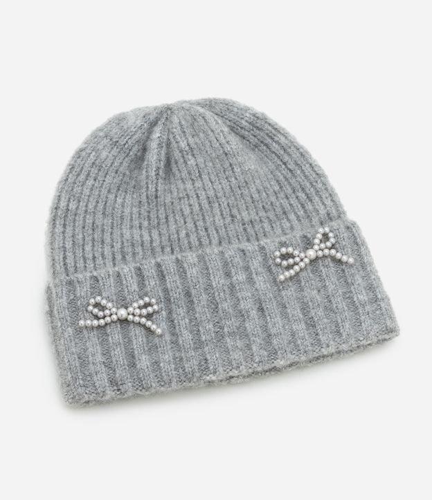 Touca com Dobra em Tricô com Aplicação de Lacinho em Pérolas - 1