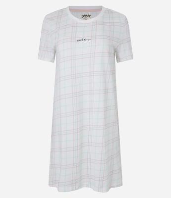 Camisola Manga Curta com Estampa Xadrez e Lettering Good Times