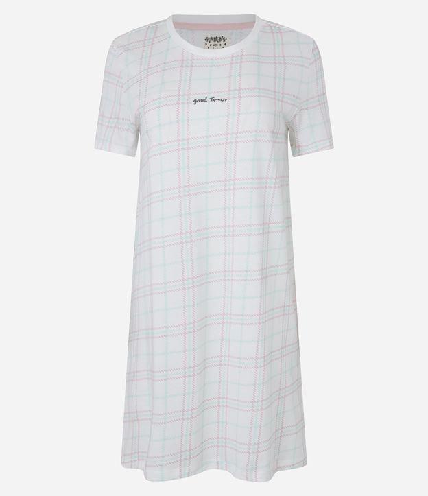 Camisola Manga Curta com Estampa Xadrez e Lettering Good Times - 1