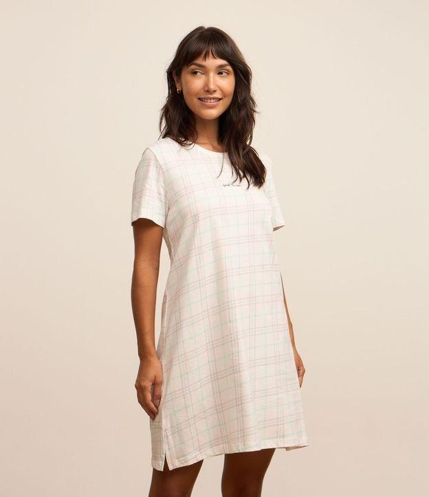 Camisola Manga Curta com Estampa Xadrez e Lettering Good Times - 2