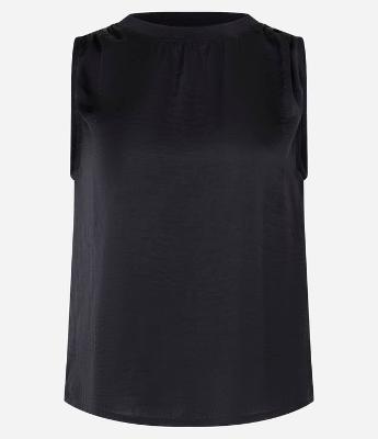 Blusa Acetinada Sem Manga com Ribana na Gola Redonda