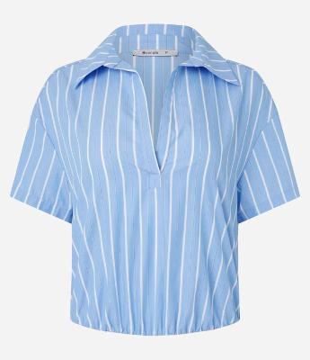 Body Camisa em Tricoline Listrado em Fio Tinto