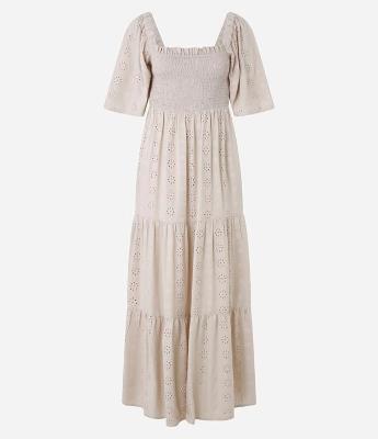 Vestido New Midi em Laise com Bordado e Lastex