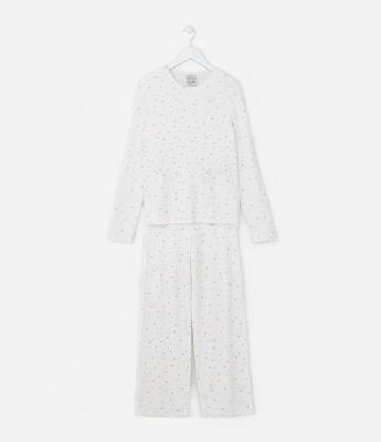 Pijama Longo Infantil Canelado com Estampa Estrelas - Tam 5 a 14 Anos