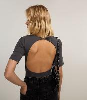 Body em Microfibra com Torcido na Gola e Decote nas Costas - 1