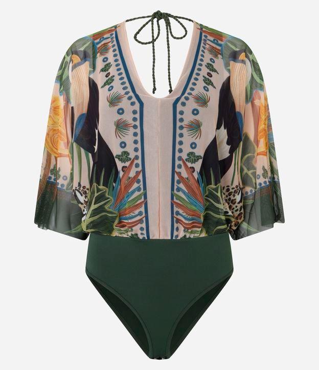 Body em Tule com Estampa Tropical e Manga Amplas - 1