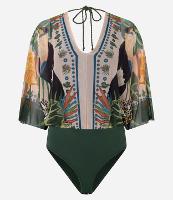 Body em Tule com Estampa Tropical e Manga Amplas - 1