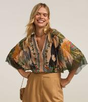 Body em Tule com Estampa Tropical e Manga Amplas - 2