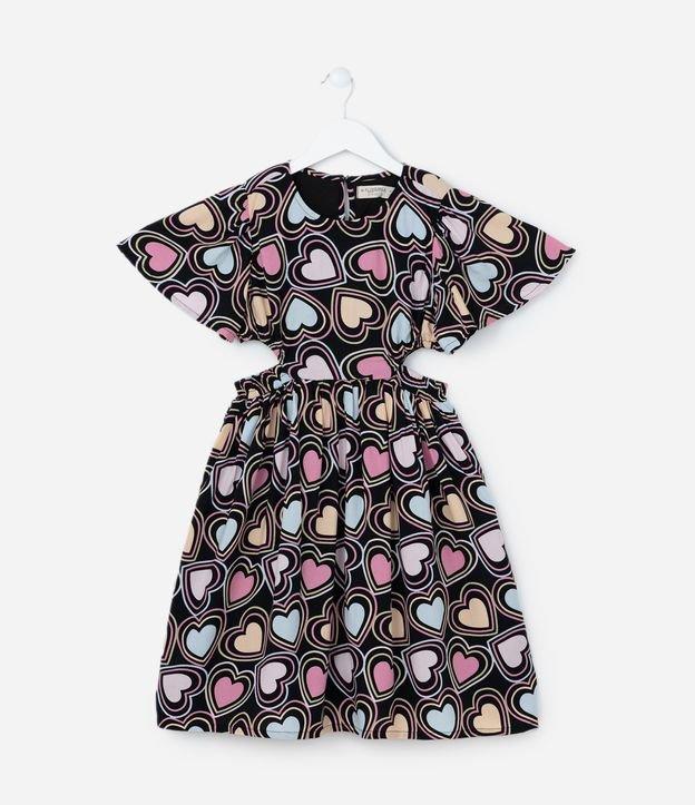 Vestido Infantil com Recortes e Estampa Corações - Tam 5 a 14 Anos - 1
