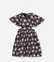 Vestido Infantil com Recortes e Estampa Corações - Tam 5 a 14 Anos - 1