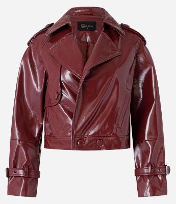 Jaqueta em PU com Faixa no Punho e Efeito Vinil