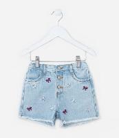 Short Infantil em Jeans com Bordado de Lacinhos - Tam 1 a 6 Anos - 1