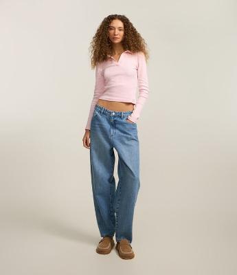 Calça Balloon em Jeans com Recortes Laterais