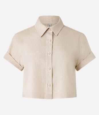 Camisa Cropped em Viscose e Linho