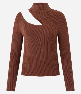 Blusa Canelada em Tricô com Vazado no Ombro