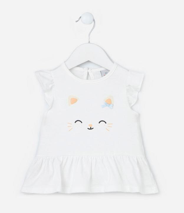 Conjunto Infantil com Estampa de Gatinha e Margaridas - Tam 0 a 18 meses - 1