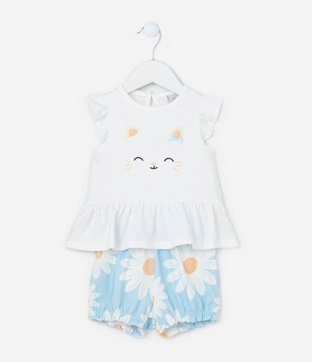 Conjunto Infantil com Estampa de Gatinha e Margaridas - Tam 0 a 18 meses - 2
