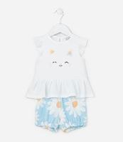 Conjunto Infantil com Estampa de Gatinha e Margaridas - Tam 0 a 18 meses - 2