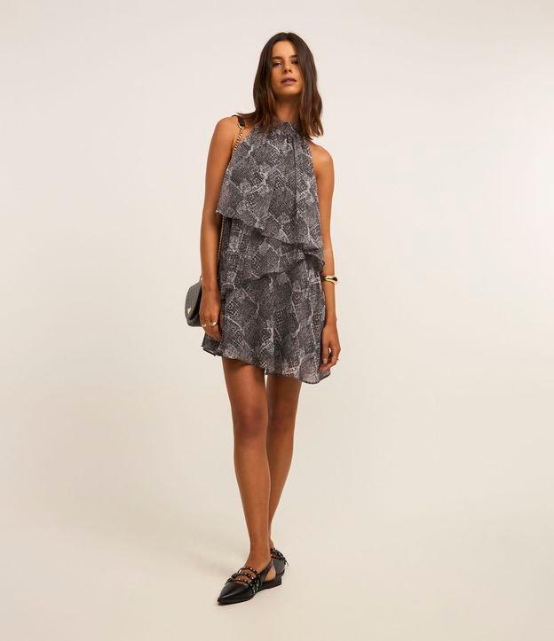 Vestido Evasê Curto em Chiffon com Estampa Serpente - 1