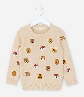 Suéter Infantil em Tricô com Bordado Bichinhos - Tam 1 a 5 Anos - 1