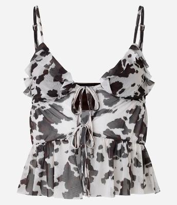 Blusa em Tule Animal Print com Babadinhos e Amarração