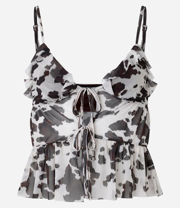 Blusa em Tule Animal Print com Babadinhos e Amarração - 1