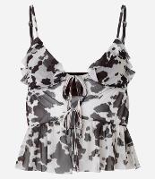 Blusa em Tule Animal Print com Babadinhos e Amarração - 1