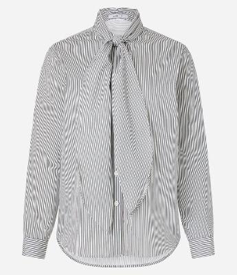 Camisa Boho em Tricoline com Gola Laço e Listras de Fio Tinto