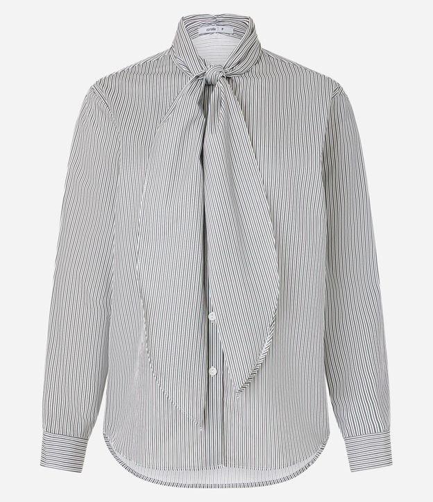 Camisa Boho em Tricoline com Gola Laço e Listras de Fio Tinto - 1