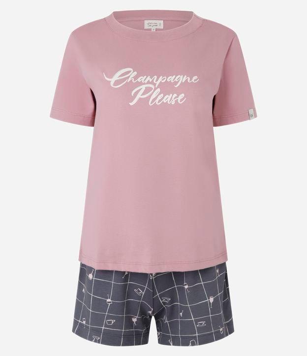 Pijama Short Doll com Lettering Champagne Please - 1