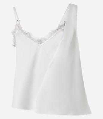 Blusa em Cetim com Alça Fina e Renda no Decote